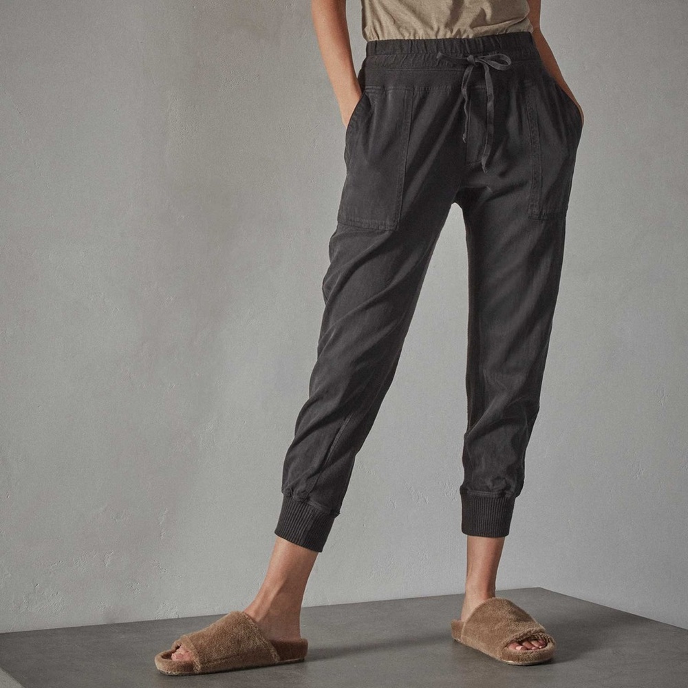 James Perse Mixed Media Pants In Carbon Black Relaxed Minimalist Style Sz 4=XL